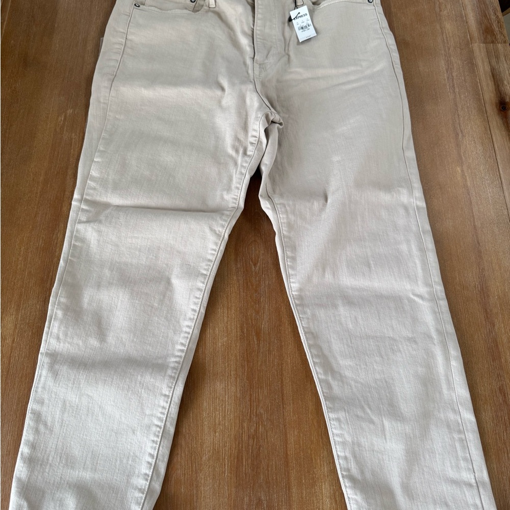 Beige Straight-Leg Jeans